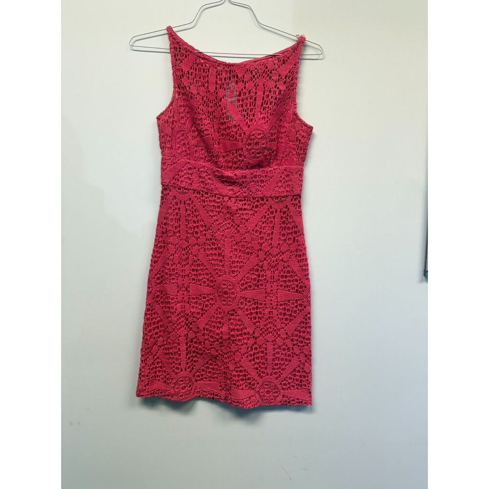 Trina Turk Pink Crochet Lace Sheath Dress Sleeveless Cotton Size 2 Lined